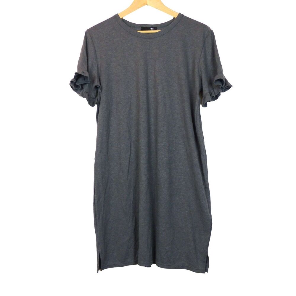 The Days T-Shirt Dress Womens XL Gray Hemp Organic Cotton Ruffle Sleeve Short